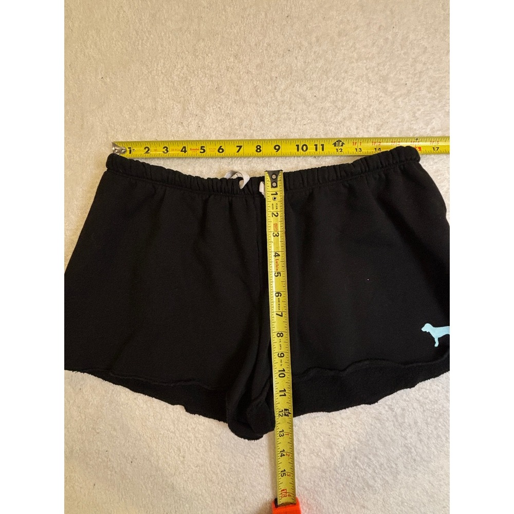Pink Victoria's Secret Black Fleece Lounge Shorts Raw Hem Blue Dog Logo Large - Picture 4 of 4
